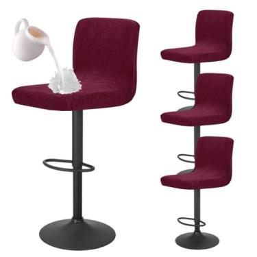Imagem de Bifaunvogel Capa de banco de bar com encosto impermeável, para bancada, com altura de balcão, lavável, quadrada, giratória, cozinha, bar, cadeira, protetor de cadeira de bar, 4 unidades, vinho tinto