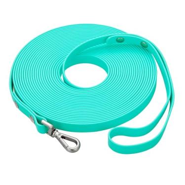 Imagem de Coleira longa impermeável para treinamento de cães de 9 metros ao ar livre em PVC, ótima para treinamento de cães grandes, médios e pequenos, para praia, quintal, brincadeiras, acampamentos (verde