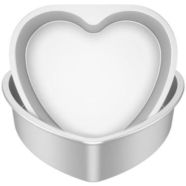 Imagem de Lata de bolo em forma de coração, formas de bolo para assar, 2 peças de formas de bolo em forma de coração de 20 cm de liga de alumínio em forma de coração com fundo removível forma antiaderente para