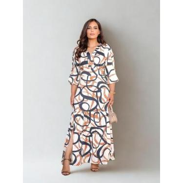 Imagem de Vestido Longo Básico Elegante Verão Dia a Dia Soltinho Rodado com Elas