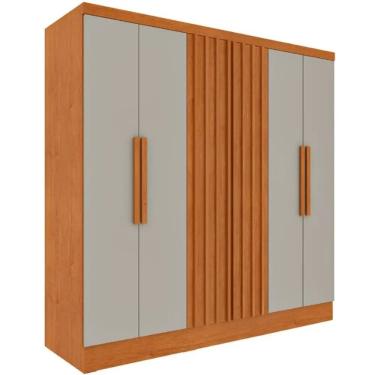 Imagem de Guarda Roupa Itaperuna Casal Ripado 6 Portas 4 Gavetas Tcil Cor Cinamomo Off White