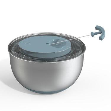 Imagem de COOK WITH COLOR Spinner de salada de aço inoxidável – Lavadora de alface e secadora de legumes para facilitar a preparação da salada – Base antiderrapante com alça de puxar – Sistema de freio de