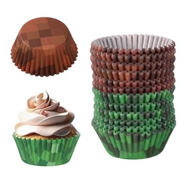 Imagem de 300un. Forminhas Cupcake Pixel, Porta Cupcake Tema Grama Pixel Verde e Marrom Festa de Aniversário Forminhas Copinhos Doces Decoração Festa Jogo Sobremesas