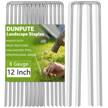 Imagem de Grampos de paisagem de calibre 8, 30 cm, pacote com 50 grampos de jardim galvanizados resistentes, ideais para estacas de barreira de ervas daninhas, tubos de irrigação por gotejamento, tecido de