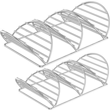 Imagem de Suporte de taco, 2 peças, de aço inoxidável, suporte de concha de taco, à prova de ferrugem, lavável na lava-louças, rack de apresentação para restaurante, bar, festa, casa