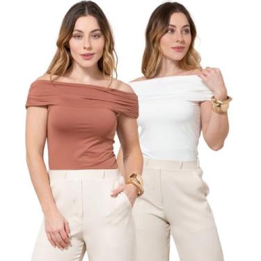 Imagem de Kit 2 Blusas Feminina Ombro a Ombro em Poliamida - Maranne, Kit24, GG