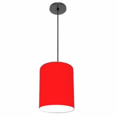 Imagem de Lustre Luminária Pendente Vivare Free Lux Pe-4102pr Cúpula Em Tecido 13x30cm Vermelho Canopla Preta E Fio Preto