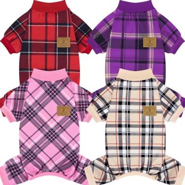 Imagem de XPUDAC Pacote com 4 pijamas xadrez para cães, roupas aconchegantes para cães pequenos, médios, meninas, meninos, filhotes, macacão para Natal, pijamas para animais de estimação, GG