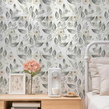 Imagem de ESSMOKO Papel de parede elegante floral e plantas verdes podem ser emendadas adesivos de parede para sala de estar, quarto, escritório, decoração de fundo papel de parede autoadesivo comum tipo