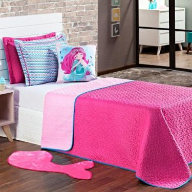 Imagem de Cobre Leito Sereia Pink Dupla Face c/ Almofada Solteiro 04 Peças - DOU