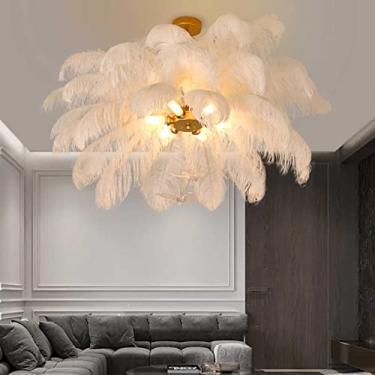 Imagem de PLJKIHED Pendente Lustre de Penas, Luminária de Teto Pendurada de Penas Nórdicas, Abajur de Penas Fofo, para Luminárias de Sala de Jantar Penduradas Estabilizar