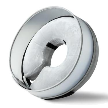 Imagem de Cone inflável para cães, coleira macia após cirurgia para alternativa, com protetor antilambe aprimorado, ajustável, removível, coleira elizabetana (P, cinza)