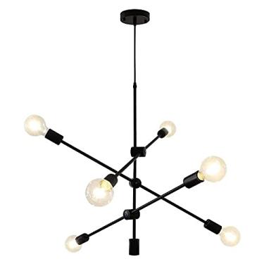 Imagem de Lustre Industrial, Luminária Pendente Vintage 6 Chamas, Preto/Dourado, Luz de Teto Estilo Rústico para Sala de Estar, Quarto, Sala de Jantar [Classe Energética A++] (Cor: Preto)