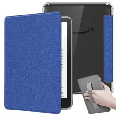 Imagem de Capa de Tecido Para Kindle 11ª Geração 6” (Modelos 2022 e 2024 – C2V2L3 e RS23CV) – Proteção Leve e Rígida – Auto Hibernação – Fechamento Magnético – Traseira Transparente e Alça de Suporte (Azul)