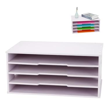 Imagem de YINSHCO Organizador de papel de construção, 51 x 33 cm, rack de armazenamento de arquivos de mesa de 4 camadas, organizador de papel-cartão, organizador de documentos, organizador de papel de