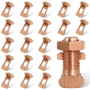 Imagem de 20 peças de conectores de parafuso dividido TJ-16, grampos de aterramento de cobre resistentes compatíveis com ligação à terra de fio desencapado 6AWG/7AWG/8AWG, terminais de fio para aplicações