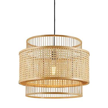 Imagem de Luminária pendente de vime trançado à mão, lustre de teto estilo japonês retrô, luminária de teto, luminária pendente de teto de cesta para casa de chá, sala de jantar, quarto, cozinha, ilha