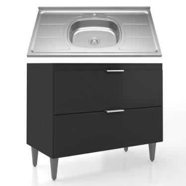 Imagem de Balcão de Cozinha Com Pia Inox 100cm Pérola Z34 Preto - Mpozenato, Pre