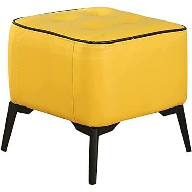 Imagem de Banqueta para os pés linda banqueta quadrada de couro sintético macio pequeno almofada grossa banco baixo com pés decorativos banhados a metal preto cadeira decoração de casa