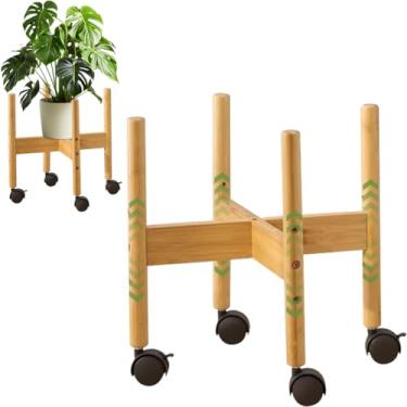 Imagem de EHERDM Suporte ajustável para plantas de madeira com rodas de ajuste de altura para vasos de 30 cm, moderno, de meados do século, suporte de plantador externo e interno para canto doméstico (plantas