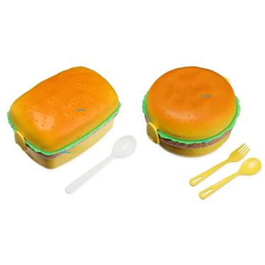 Imagem de FunBlast Lancheira em forma de hambúrguer para crianças – Lancheira para crianças, lancheira de plástico à prova de vazamento, lancheira com compartimentos lancheira para escola (pacote com 2 lancheiras)