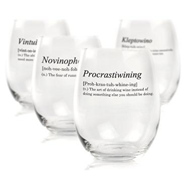 Imagem de Definições engraçadas de dicionário de taça de vinho sem haste - Conjunto de 4