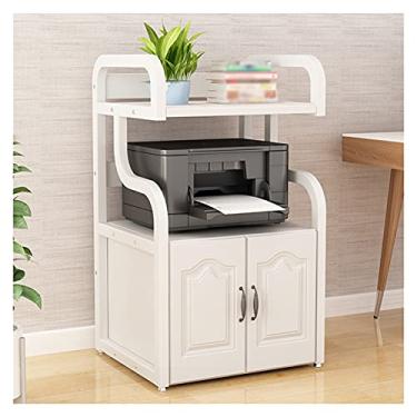 Imagem de FTOQWZXV Suporte de impressora de mesa, suporte de impressora de 3 níveis com organizador de mesa de madeira de armazenamento, para prateleira de impressora doméstica/escritório (Blanc)