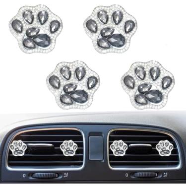 Imagem de Pacote com 4 clipes de ventilação de pata de cachorro de cristal brilhante, lindos clipes de ventilação para purificadores de ar de carro, acessórios universais automotivos para mulheres e homens