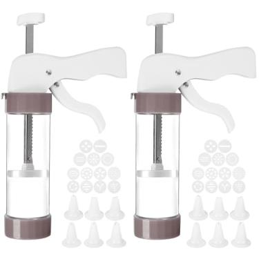 Imagem de 2 peças de prensa de biscoito ergonômica com 26 discos de biscoito, 12 bocais de confeiteiro, kit prático de prensa de biscoitos, máquina de prensa de cookies para assar