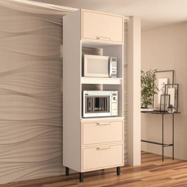 Imagem de Paneleiro Torre Quente 70cm 2 portas basculantes 1 gaveta Amara Branco Creme Politorno Móveis