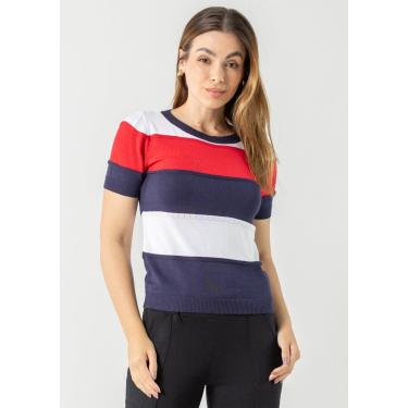Imagem de Blusa Manga Curta Pau a Pique Modal Listrada Marinho/Branco