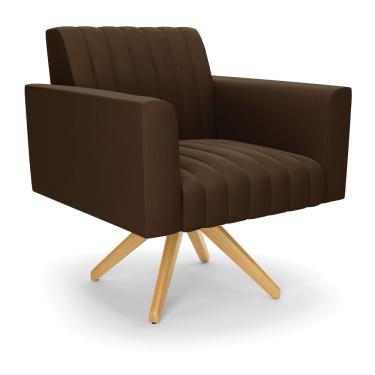 Imagem de Poltrona Giratória Viena Gomada Suede Marrom Base de Madeira MA30 - D'Rossi