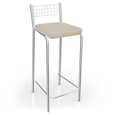 Imagem de Banqueta Alta para Balcão, Kit 2 Banquetas Cromada, Acabamento Metálico Fosco(Bege)