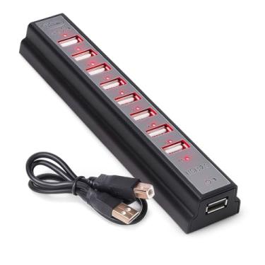 Imagem de Hub USB 2.0, 10 Portas com LED, Alta Velocidade, Compatível com PC, Notebook e Mac, Preto, com Fonte de Alimentação