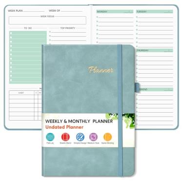 Imagem de Agenda semanal e mensal de capa dura sem data, caderno semanal de tarefas com organizador de rastreador de objetivos e hábitos, agenda de calendário semanal simplificado com encadernação espiral, 14,6