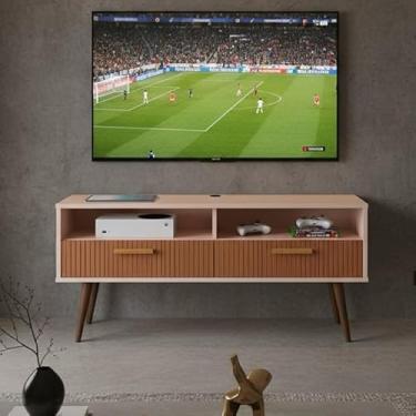 Imagem de Bancada com pés 1.20 ou 1.10-2 Portas Moderno Parede TV Até 50Pol Quarto Sala (Copa c pes 1.10 off/ripado)