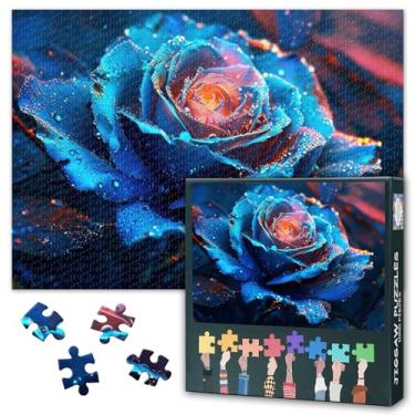 Imagem de Flowers Jigsaw Puzzles for Adults 1000 Pieces, Beautiful Blue Rose with Dew Drops Close-Up on a Dark Background 1000 Piece Jigsaw Puzzle, for Adults, 19.5 x 27.5 Inch