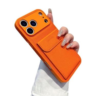 Imagem de Losin Capa de telefone compatível com iPhone 17 Pro, simples, elegante, porta-cartões, capa de telefone à prova de choque para mulheres e meninas, laranja