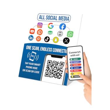 Imagem de Hub de revisão multiplataforma multifuncional para redes sociais – QR Code & NFC Tag Stand – Boost Business Reviews & Customer Engagement – Dupla face