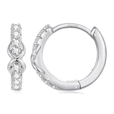 Imagem de WOSTU Brincos femininos de argola com símbolo infinito banhado a ouro prata 14 K, pequenas fivelas de orelha com zircônia cúbica, pinos de prata esterlina 925, hipoalergênicos, joias delicadas