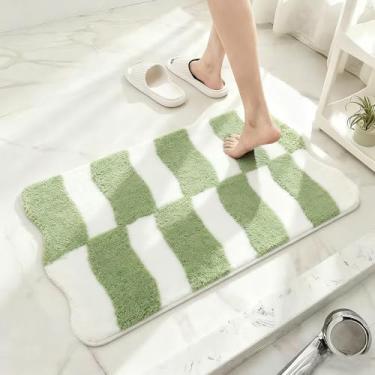 Imagem de Tapete xadrez antiderrapante para banheiro, blocos ondulados, tapete de banho de microfibra absorvente fofo, lavável, tapetes de banheiro clássicos modernos, tapete de banheiro para pia de chuveiro