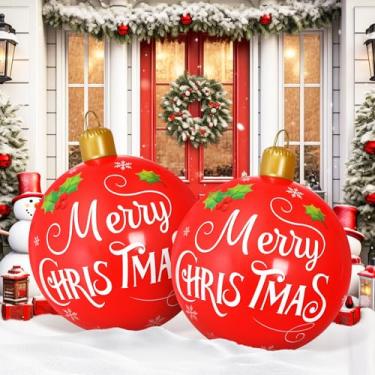 Imagem de Simgoing 2 peças de decorações infláveis de bola de Natal de 61 cm, bola de Natal em PVC para férias, interior, exterior, quintal, jardim, gramado, fotos, adereços