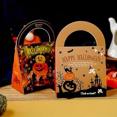 Imagem de 6 peças de sacos de Halloween com alças - Sacos de doces para biscoitos de doces, bolsas de lembrancinhas de festa para lembrancinhas de festa de Halloween, embalagem de presente de escritório (cor 2)