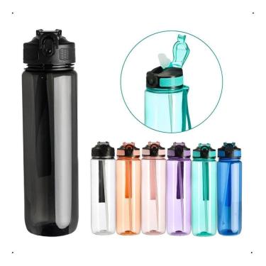 Imagem de 2X Garrafa Água 1 Litro Academia Tampa Trava Segurança Suco