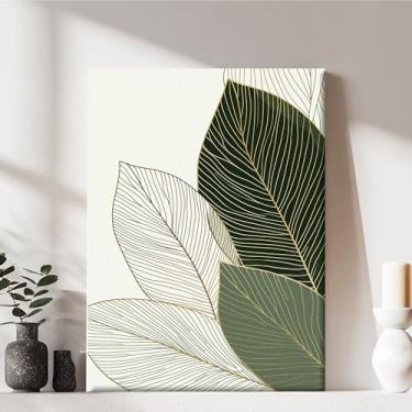 Imagem de Impressão de arte de parede em tela emoldurada, moderna pronta para pendurar, decoração de casa, folha verde, pôster de pintura para pendurar na parede, arte para sala de estar, quarto, banheiro