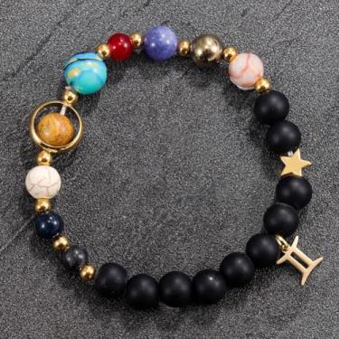 Imagem de Pulseira com doze signos do zodíaco requintado sistema solar universo galáxia pulseira joias acessórios presentes, One Size, Pedra, Sem Pedra Preciosa