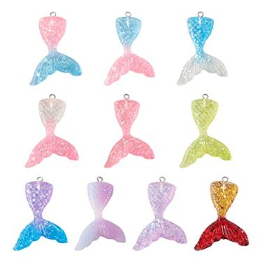 Imagem de Pingentes de cauda de sereia com glitter de resina, pingentes de cristal rabo de peixe com laço de platina para colar faça você mesmo, brincos, chaveiros, joias (várias cores)