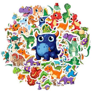 Imagem de 35 peças de adesivos pré-históricos de dinossauros coloridos para guitarra, laptop, capacete, skate, mala, geladeira, telefone, bagagem, laptop, guitarra, carro, brinquedos