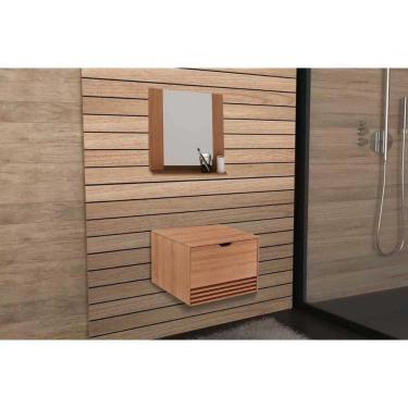 Imagem de Armário C- Balcão Banheiro Suspenso Bn3613 S- Cuba 60cm E Espelho Bn3610 Amêndoa - Tecno Mobili