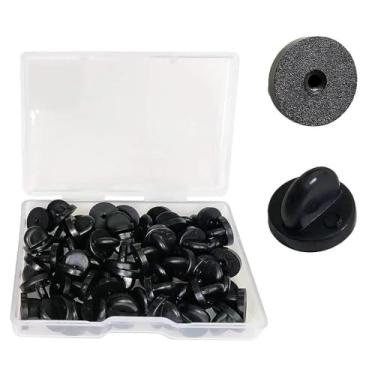 Imagem de Apoios de alfinetes de lapela - Costas de pino de embreagem borboleta em borracha de PVC para substituição de crachá uniforme (preto, pacote com 50)